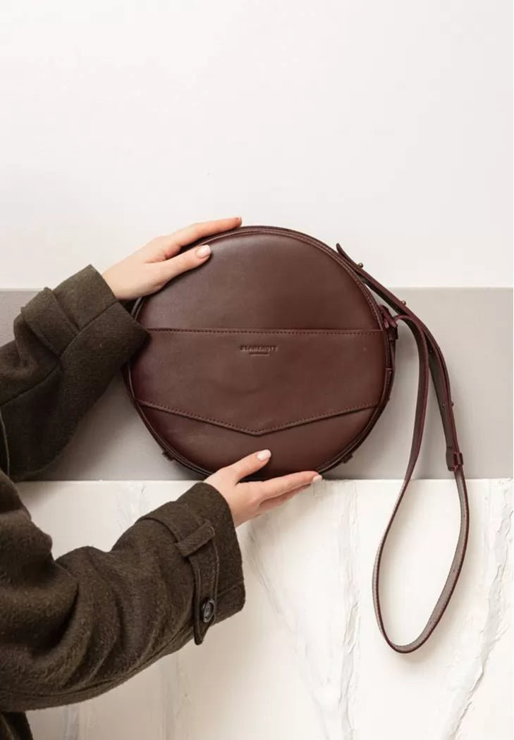 Leather women's round Maxi backpack bag burgundy - BN-BAG-30-vin