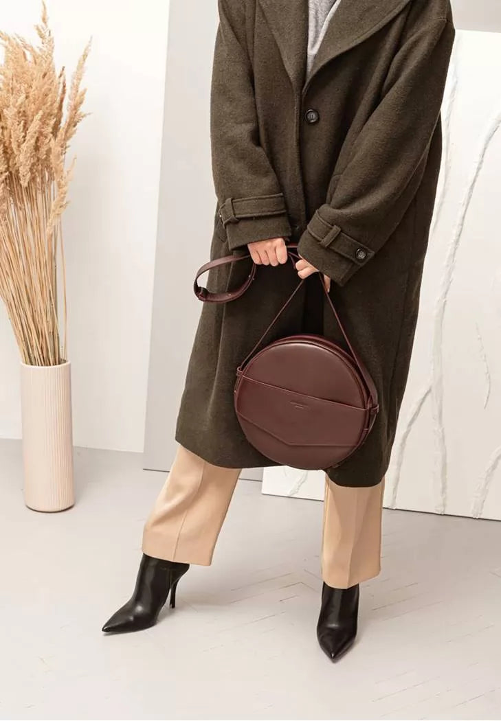 Leather women's round Maxi backpack bag burgundy - BN-BAG-30-vin