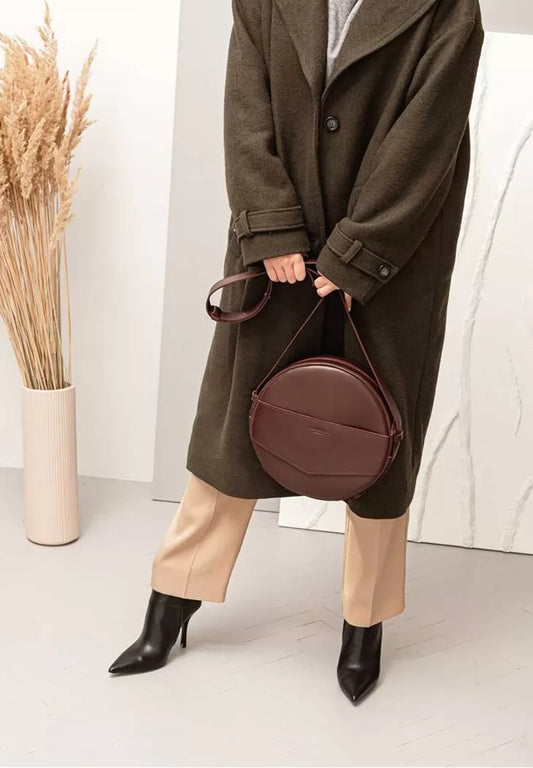 Leather women's round Maxi backpack bag burgundy - BN-BAG-30-vin