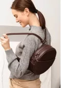 Leather women's round Maxi backpack bag burgundy - BN-BAG-30-vin