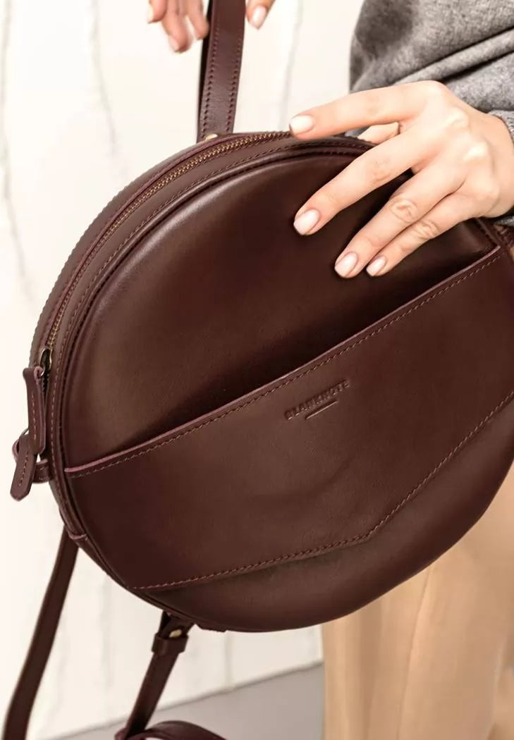 Leather women's round Maxi backpack bag burgundy - BN-BAG-30-vin