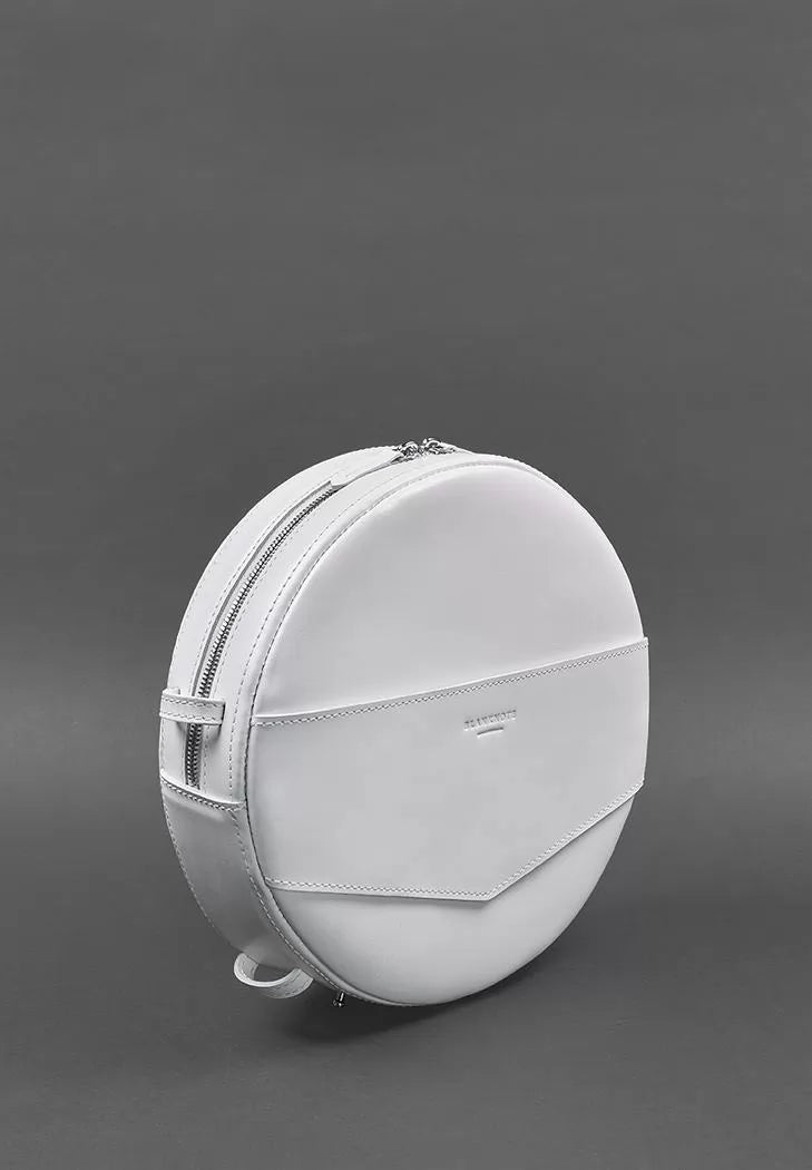 Leather women's round Maxi backpack bag white - BN-BAG-30-light