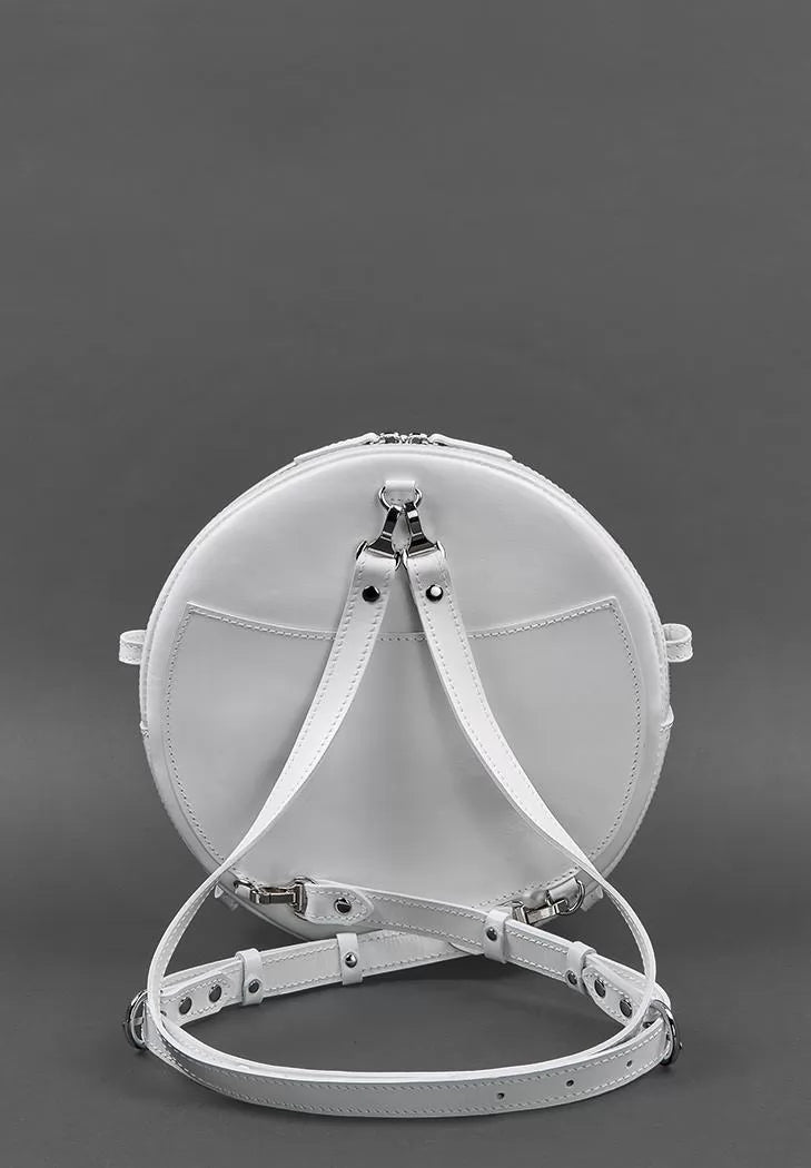 Leather women's round Maxi backpack bag white - BN-BAG-30-light
