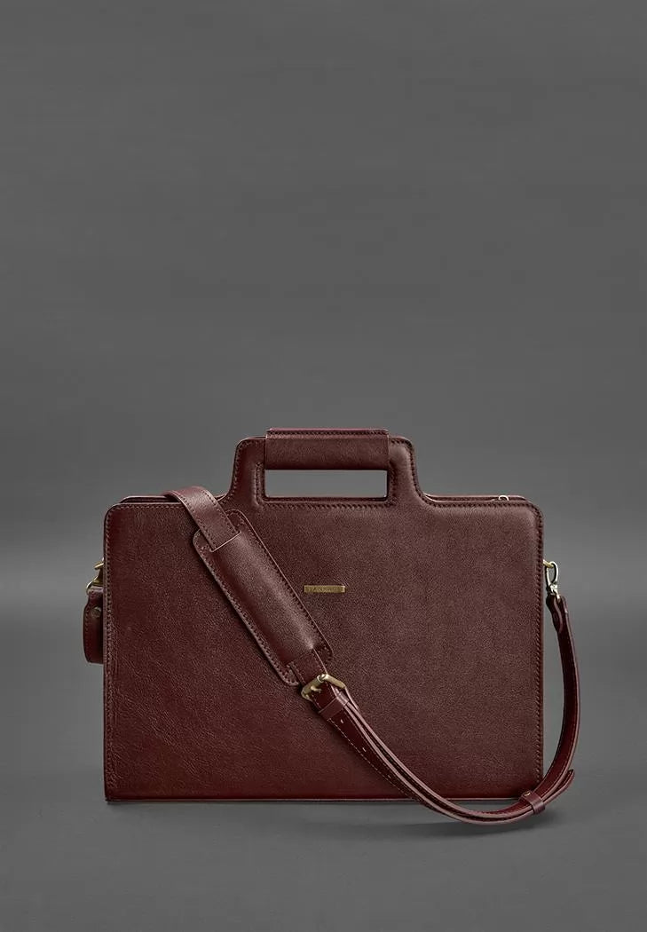Women's leather bag for laptop and documents burgundy - BN-BAG-36-vin