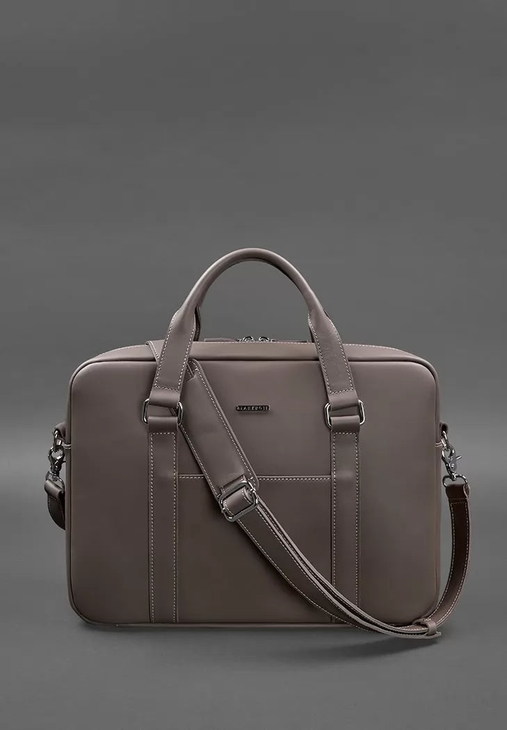 Leather bag for laptop and documents dark beige - BN-BAG-37-beige