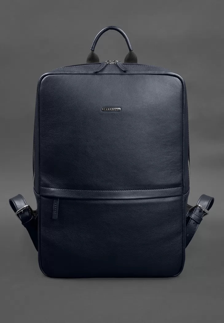 Leather backpack Foster 1.1 Navy Blue - BN-BAG-39-1-navy-blue