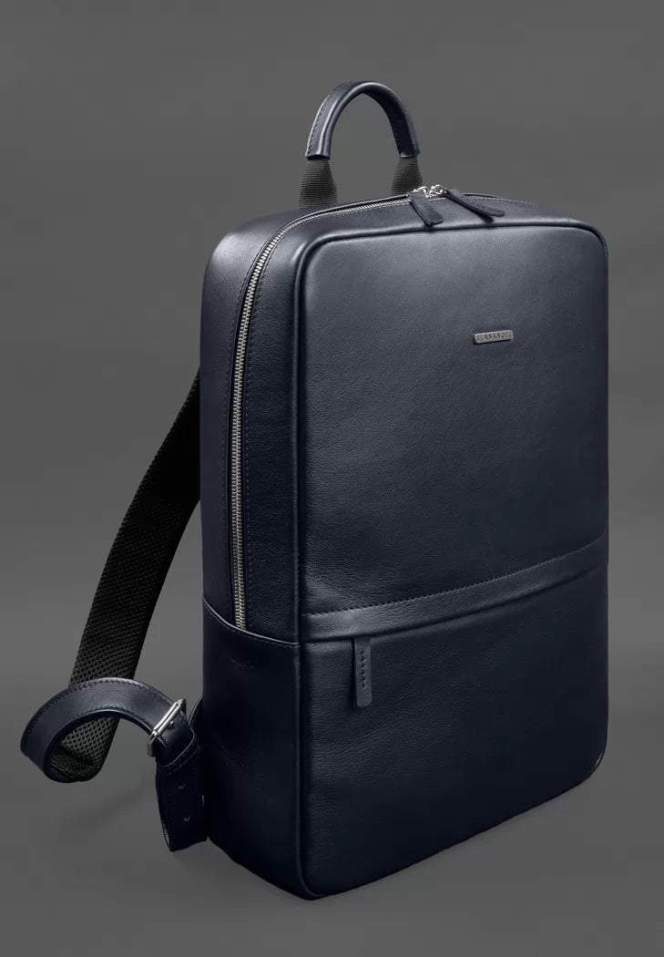 Leather backpack Foster 1.1 Navy Blue - BN-BAG-39-1-navy-blue