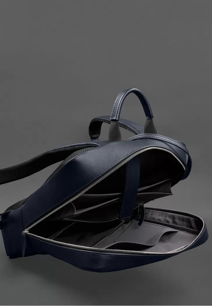 Leather backpack Foster 1.1 Navy Blue - BN-BAG-39-1-navy-blue