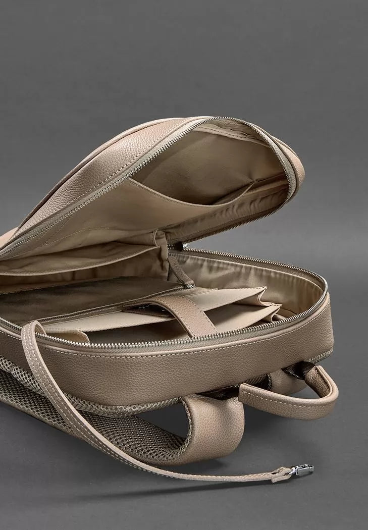 Light beige leather women's backpack Foster 1.0 - BN-BAG-39-crem-brule