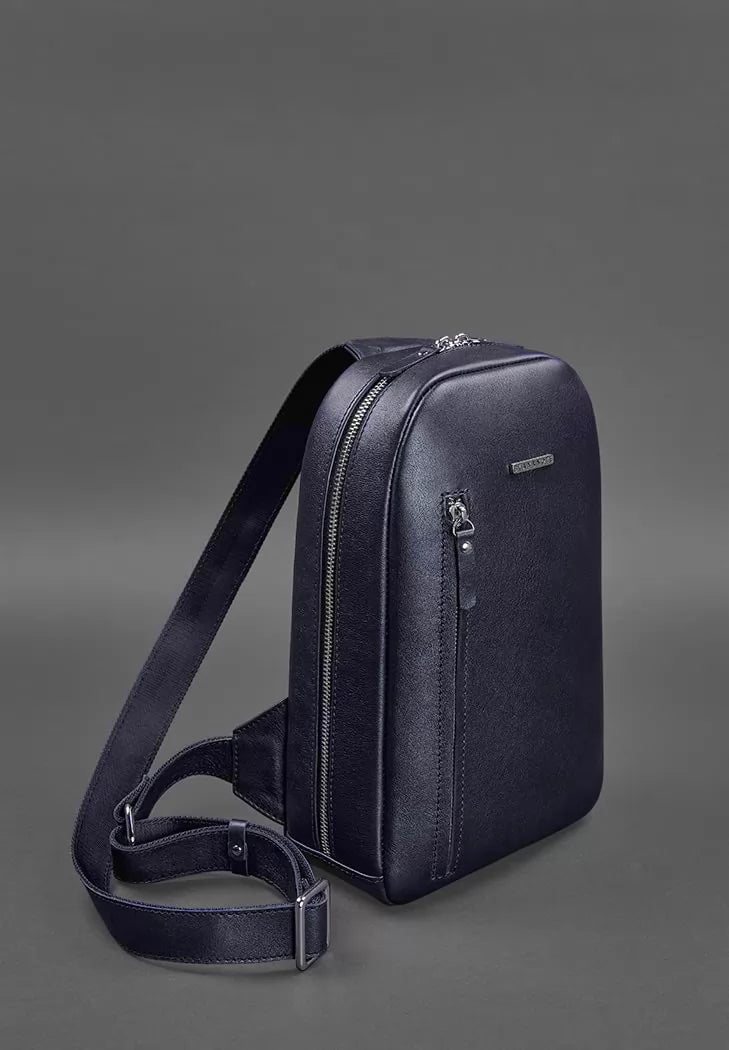 Navy blue leather men's one-shoulder backpack Chest Bag - BN-BAG-42-navy-blue