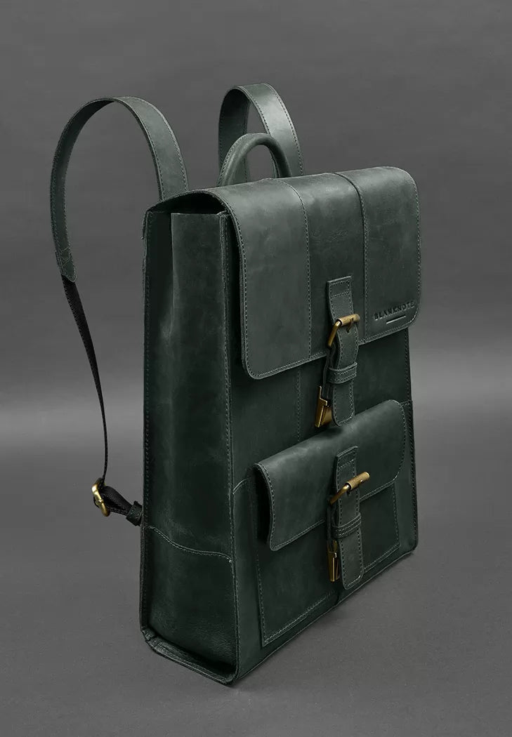 Brit green Crazy Horse leather backpack - BN-BAG-47-iz