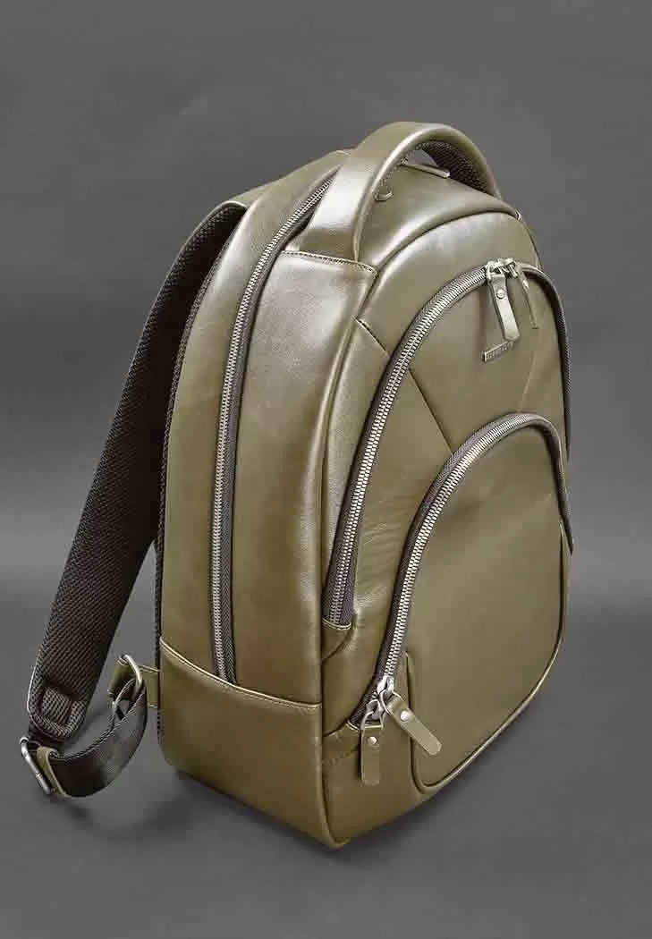 Leather backpack olive crush - BN-BAG-48-olive
