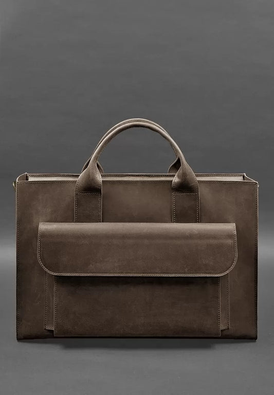 Leather bag for laptop and documents Universal dark brown Crazy Horse - BN-BAG-50-o