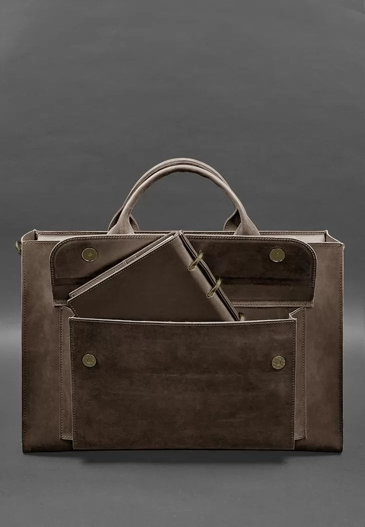 Leather bag for laptop and documents Universal dark brown Crazy Horse - BN-BAG-50-o