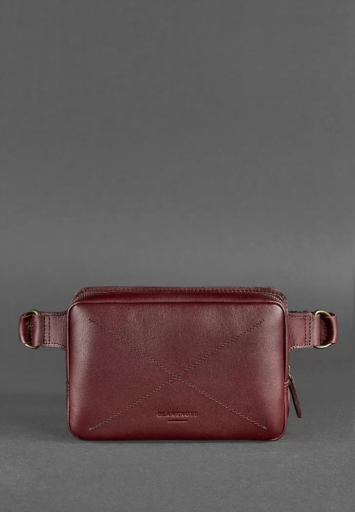 Leather waist bag Dropbag Mini Krast burgundy - BN-BAG-6-vin
