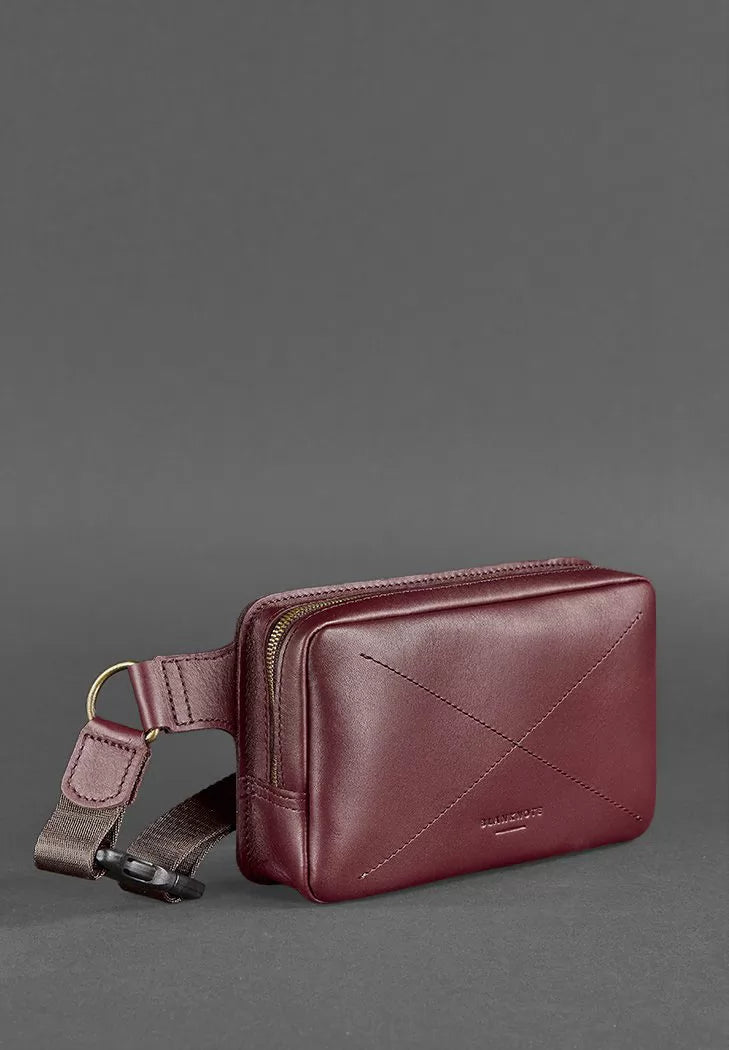 Leather waist bag Dropbag Mini Krast burgundy - BN-BAG-6-vin