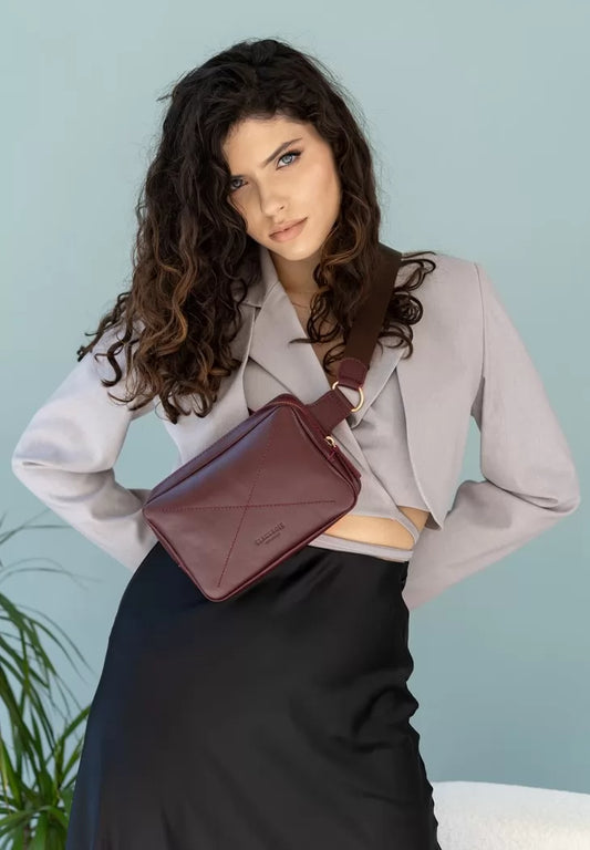 Leather waist bag Dropbag Mini Krast burgundy - BN-BAG-6-vin