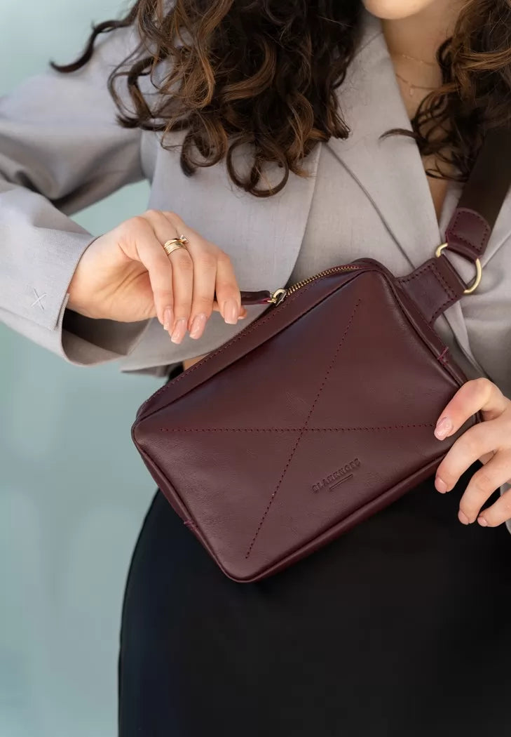 Leather waist bag Dropbag Mini Krast burgundy - BN-BAG-6-vin