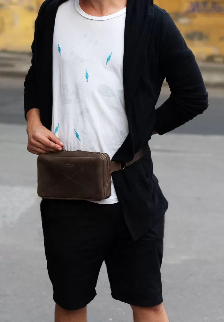 Leather waist bag Dropbag Maxi dark brown Crazy Horse - BN-BAG-20-o