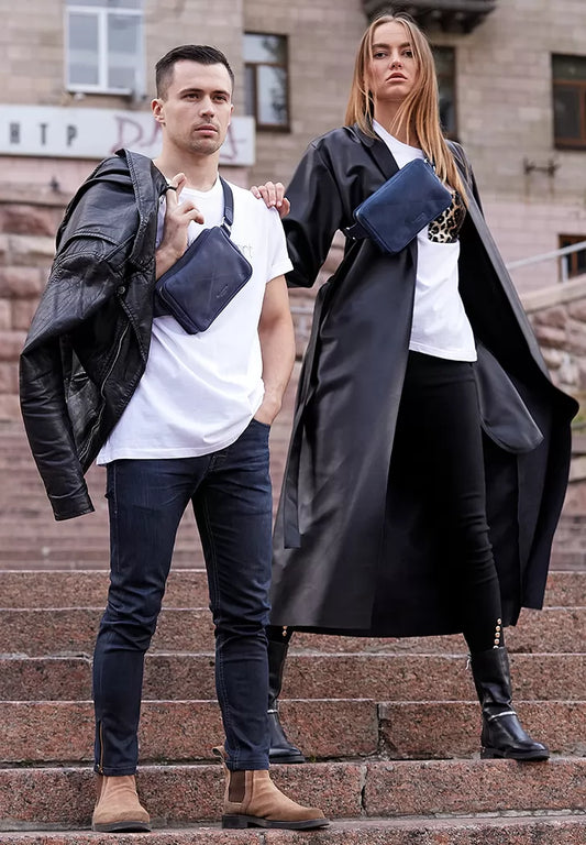 Leather waist bag Dropbag Mini blue - BN-BAG-6-nn