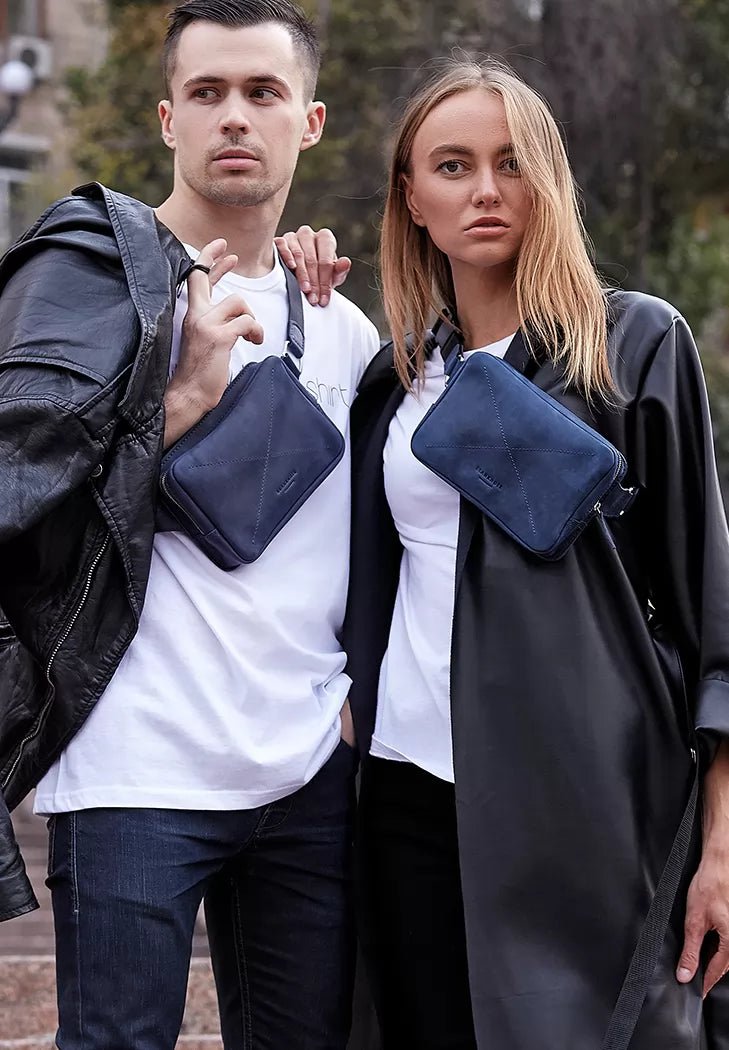 Leather waist bag Dropbag Mini blue - BN-BAG-6-nn