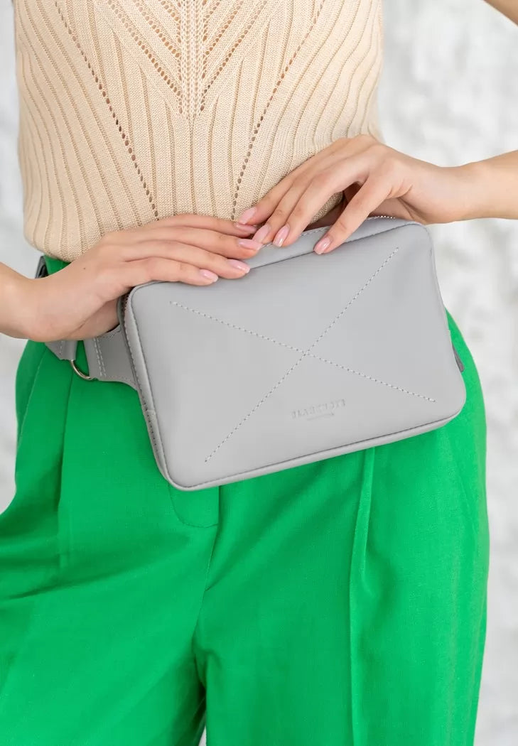 Leather women's waist bag Dropbag Mini gray - BN-BAG-6-shadow