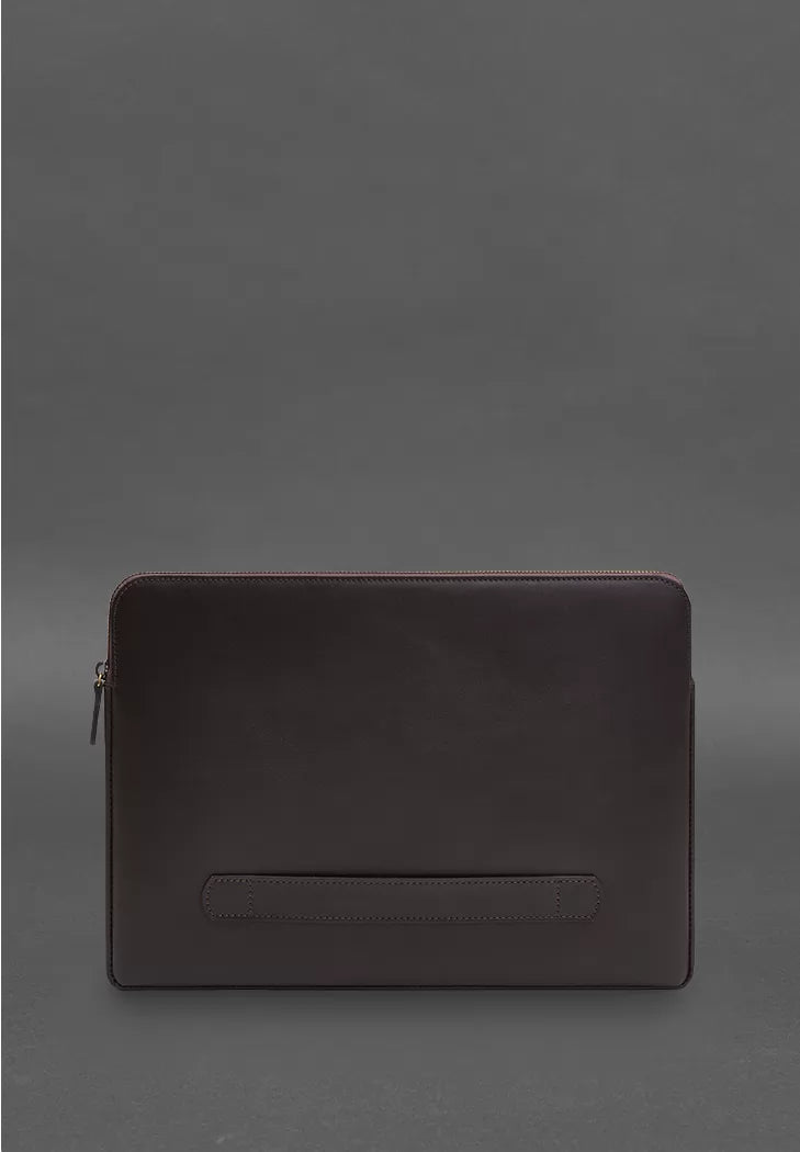 Leather laptop case with zipper with strap and pocket Dark brown - BN-GC-29-1-choko