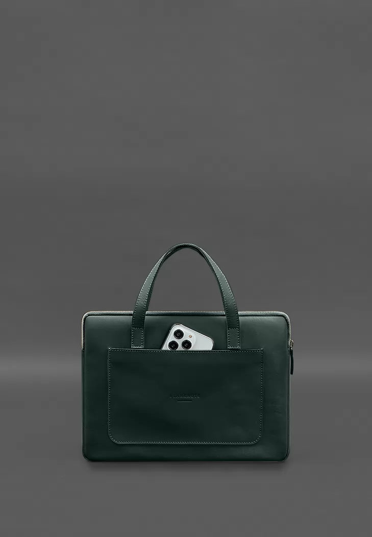 Leather case with handles for laptop 13 inch Green - BN-GC-4-malachite