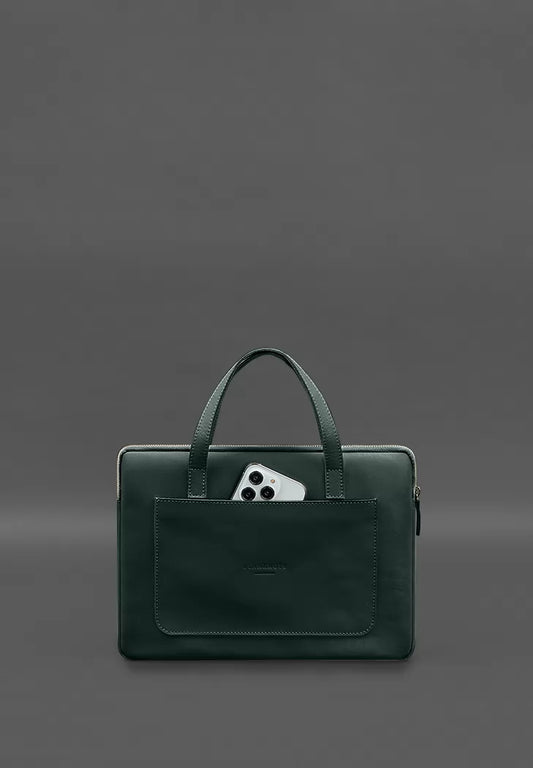 Leather case with handles for laptop 13 inch Green - BN-GC-4-malachite