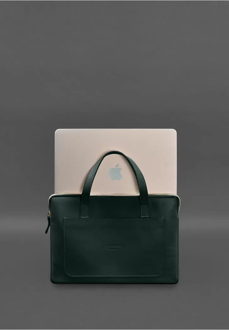 Leather case with handles for laptop 13 inch Green - BN-GC-4-malachite