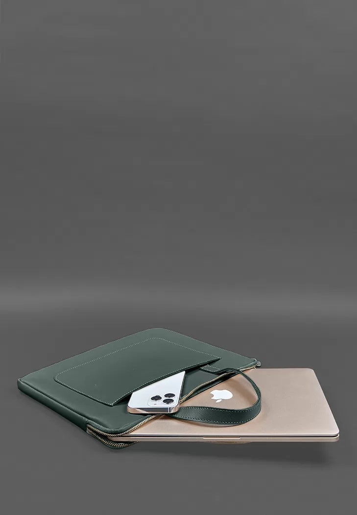 Leather case with handles for laptop 13 inch Green - BN-GC-4-malachite