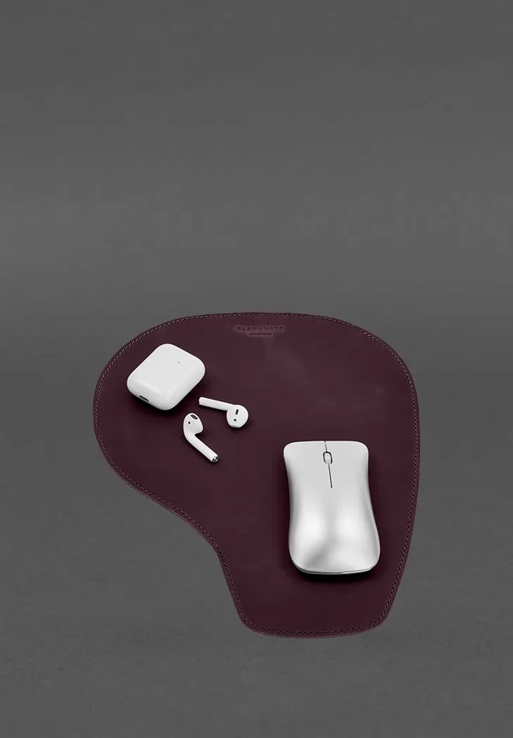 Mouse pad “Pear” made of genuine leather burgundy Crazy Horse - BN-MP2-vin-kr
