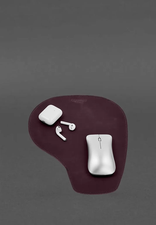 Mouse pad “Pear” made of genuine leather burgundy Crazy Horse - BN-MP2-vin-kr