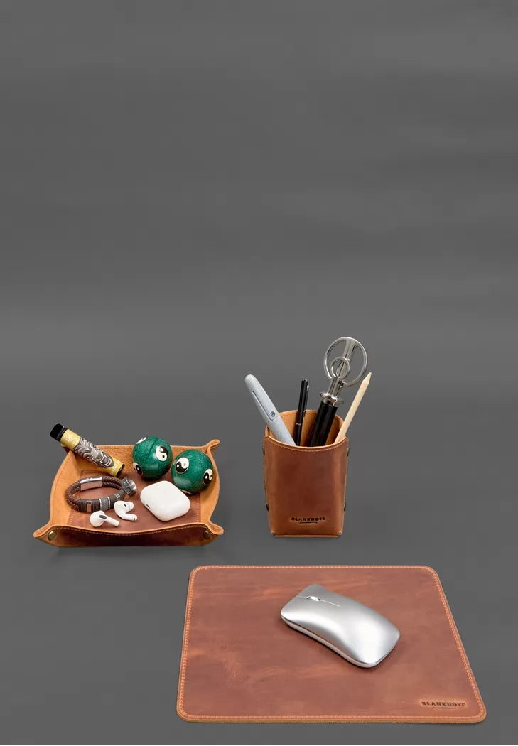 Genuine leather desk set 1.3 light brown Crazy Horse with Pull Up effect - BN-set-1-3-k-kr