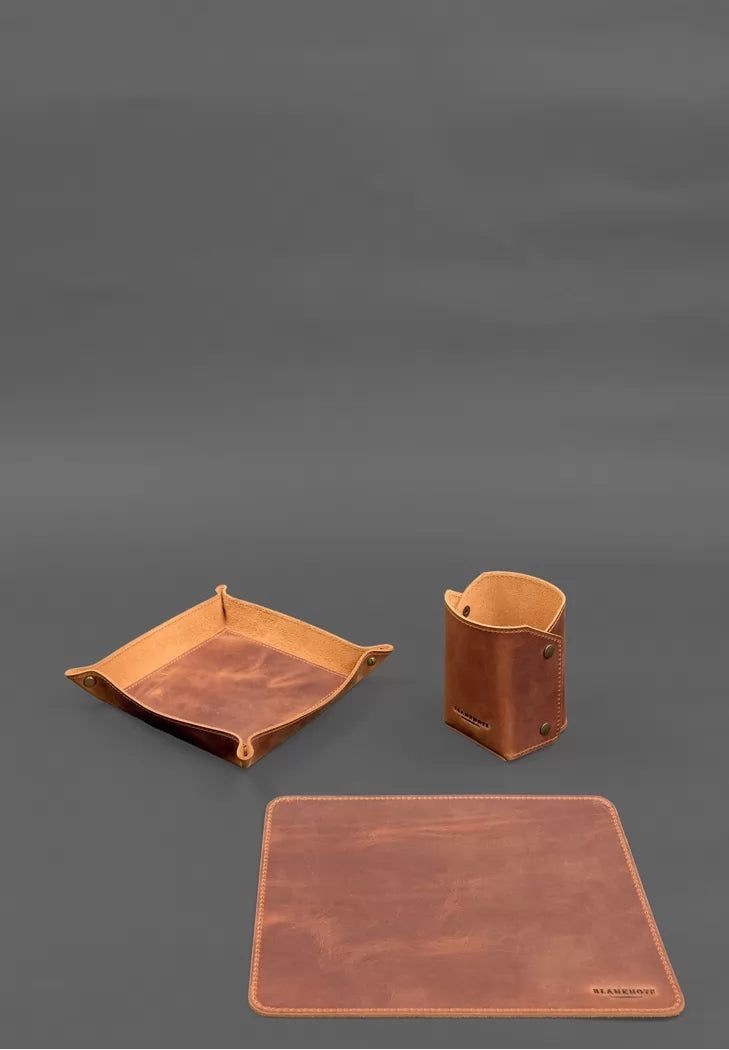 Genuine leather desk set 1.3 light brown Crazy Horse with Pull Up effect - BN-set-1-3-k-kr