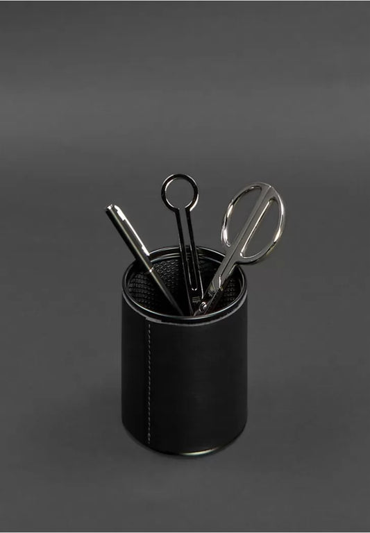 Pen cup in leather case black crust - BN-SP-g