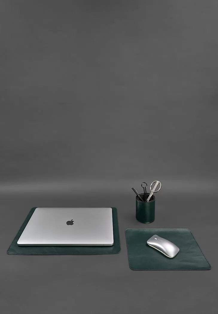 Table set made of genuine leather 1.0 green - BN-set-1-malachite