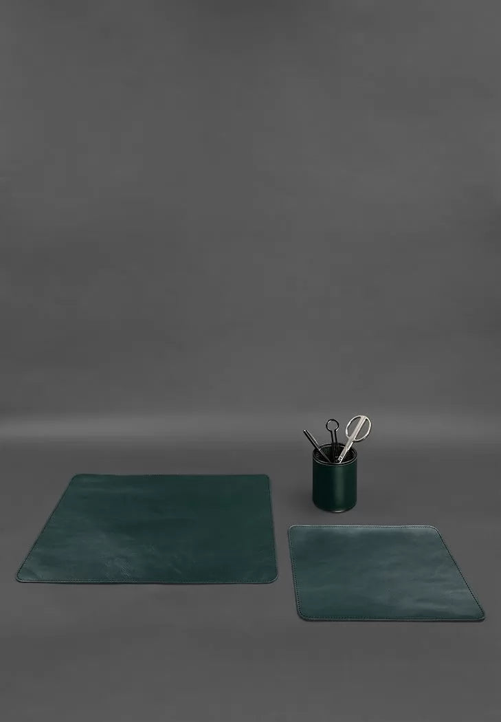 Table set made of genuine leather 1.0 green - BN-set-1-malachite