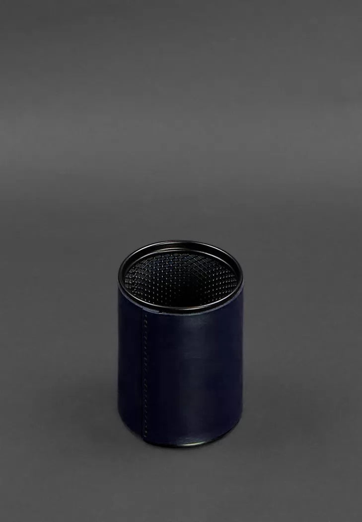 Pen cup in leather case navy blue crust - BN-SP-navy-blue