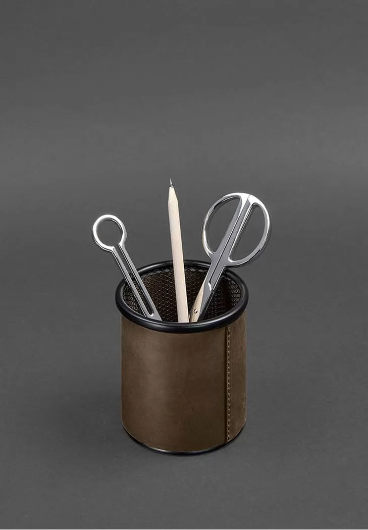 Pen cup with leather case dark brown Crazy Horse - BN-SP-o
