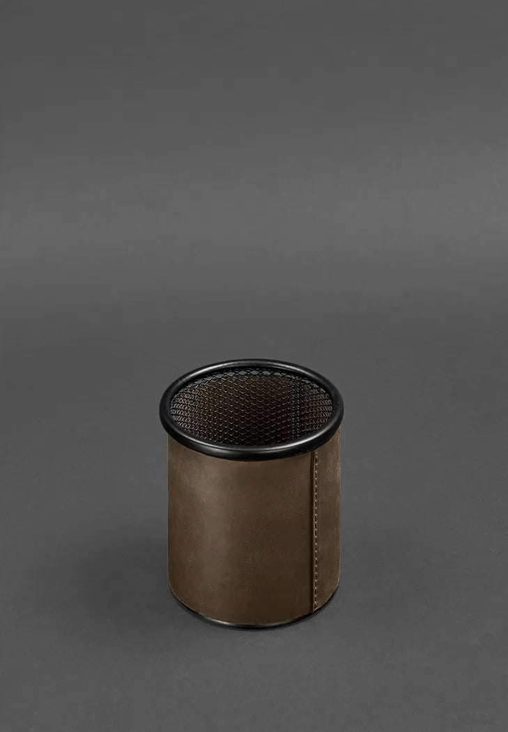 Pen cup with leather case dark brown Crazy Horse - BN-SP-o