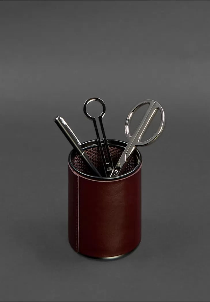 Pen glass in leather case burgundy crust - BN-SP-vin