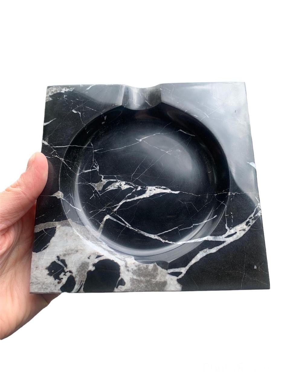 Square ashtray made of natural black marble Nero Marquina