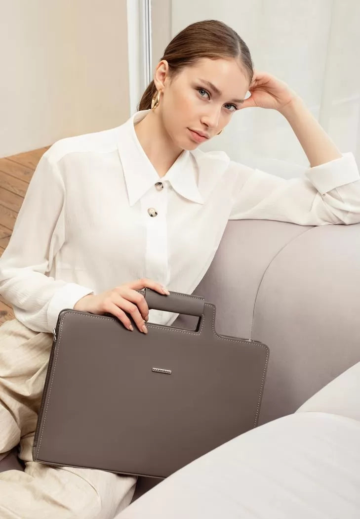 Women's leather bag for laptop and documents dark beige - BN-BAG-36-beige