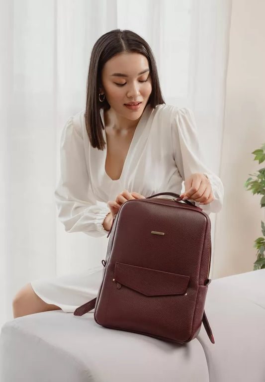 Leather women's city backpack with zipper Cooper marsala navy - BN-BAG-19-marsala