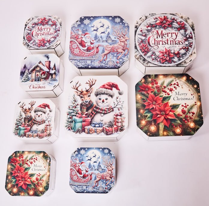 Wooden Christmas Gift Box – Snowman & Reindeer with Presents