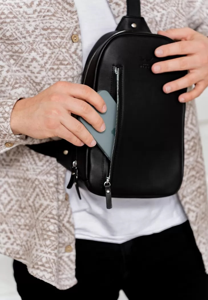 Men's leather Chest bag black - TW-Chest-bag-black