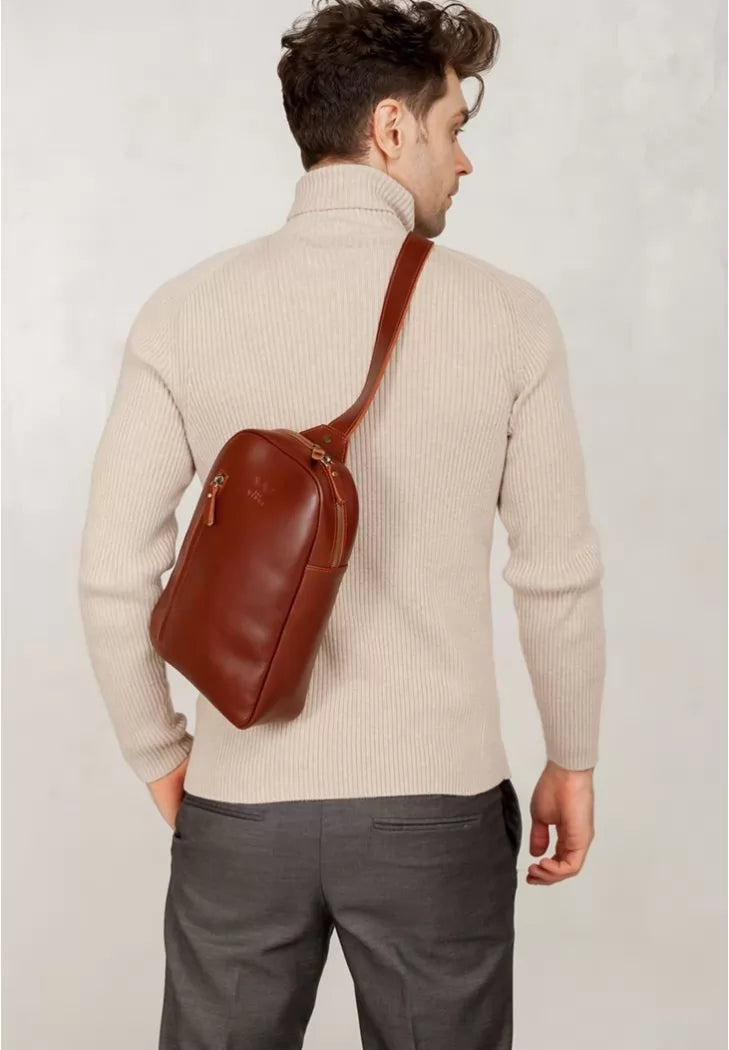 Genuine leatherMen's leather Chest bag light brown - TW-Chest-bag-kon-ksr