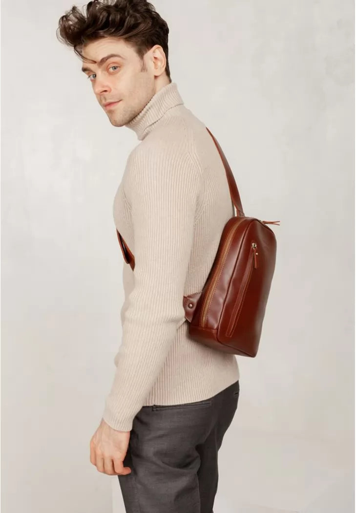 Genuine leatherMen's leather Chest bag light brown - TW-Chest-bag-kon-ksr